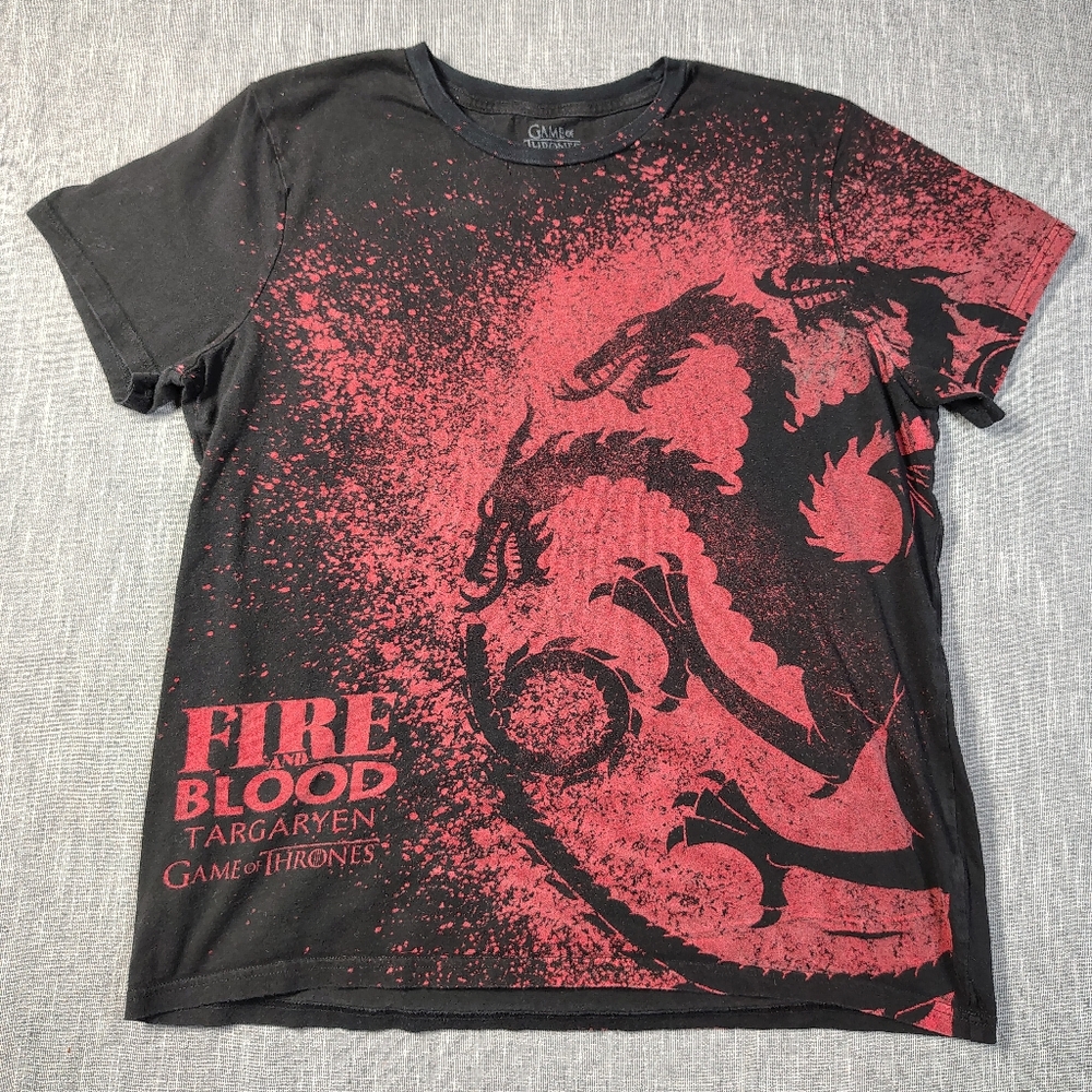 Game Of Thrones Fire And Blood Targaryen T-Shirt Size XL Black Red AOP Graphic
